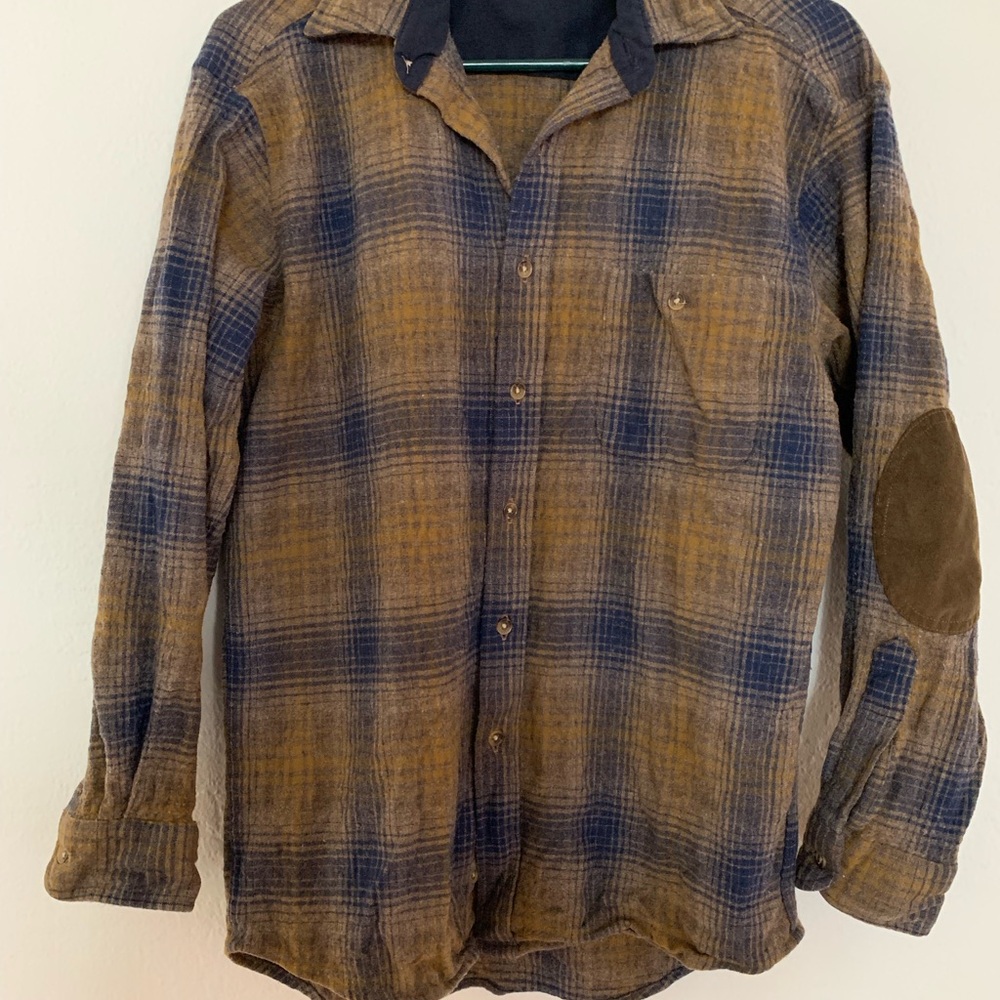 Pendleton- Plaid Button-Up Shirt with Elbow Patches